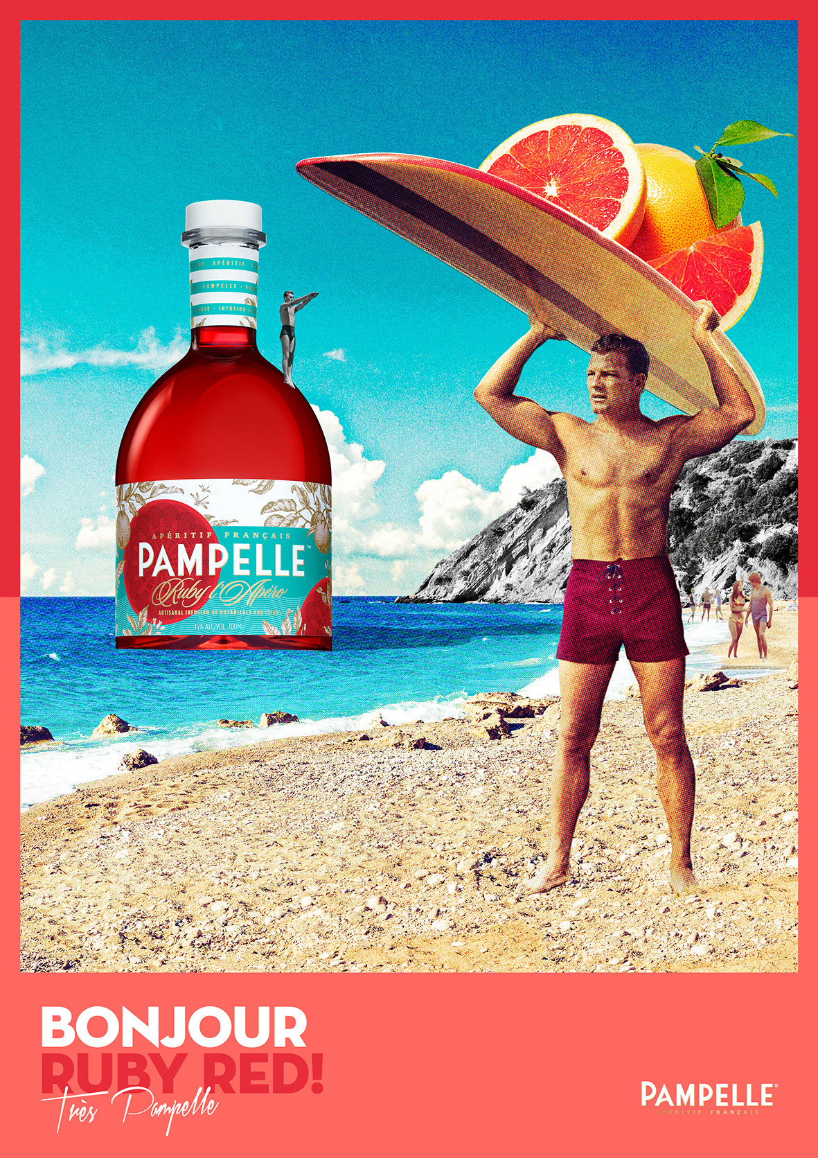 Collage work of cocktail on the beach in the south of france by Electric art for Pampelle
