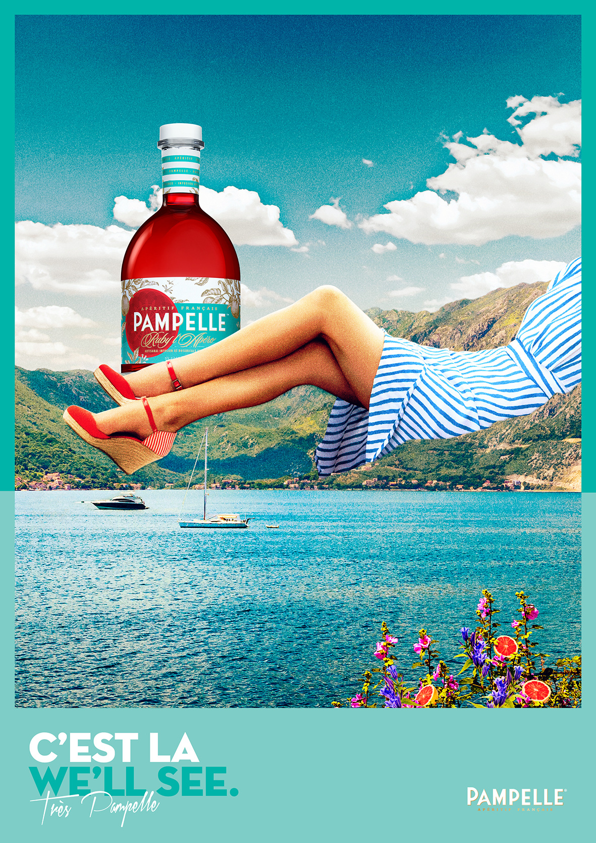 Collage work of cocktail on the beach in the south of france by Electric art for Pampelle