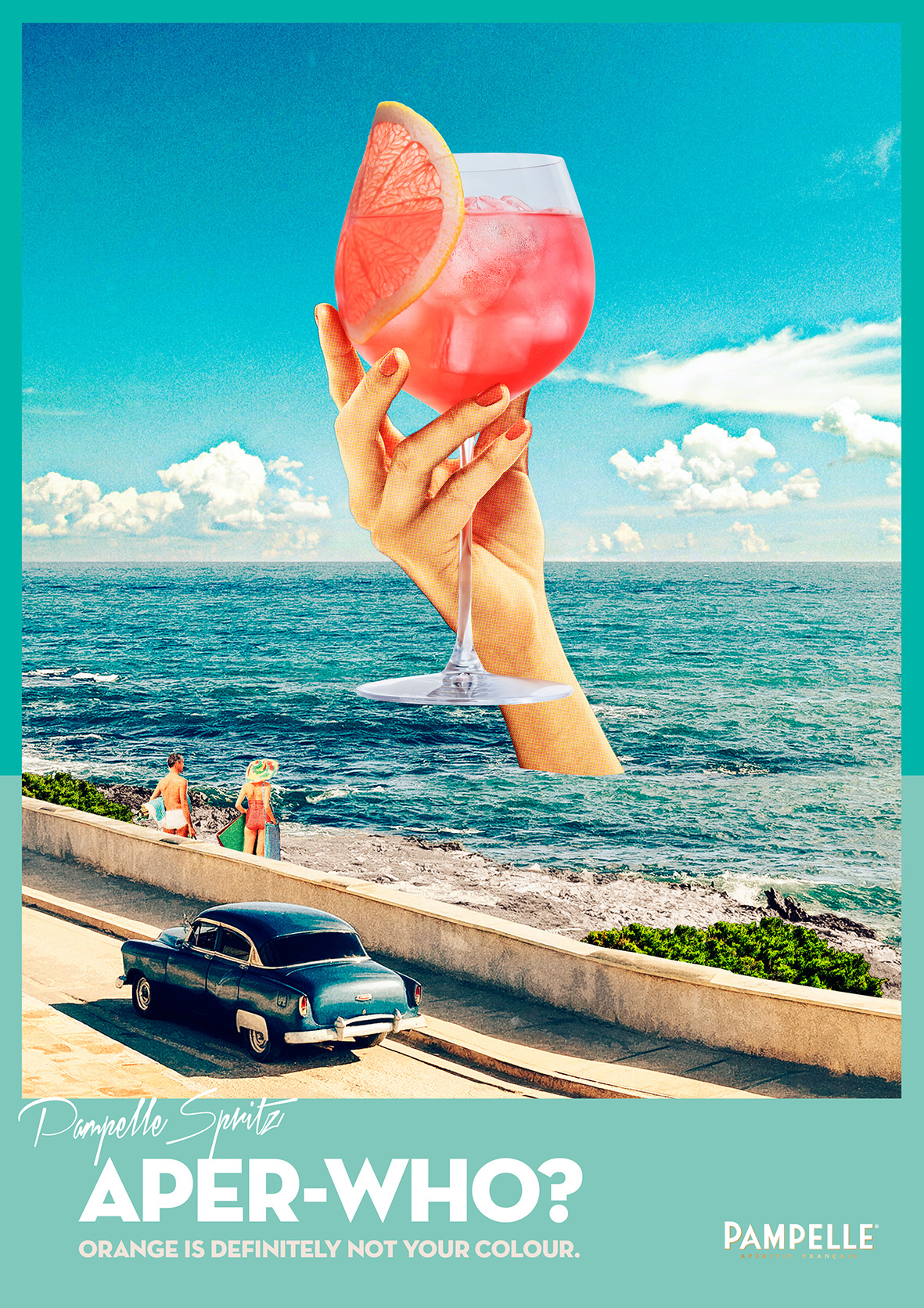 Collage work of cocktail on the beach in the south of france by Electric art for Pampelle