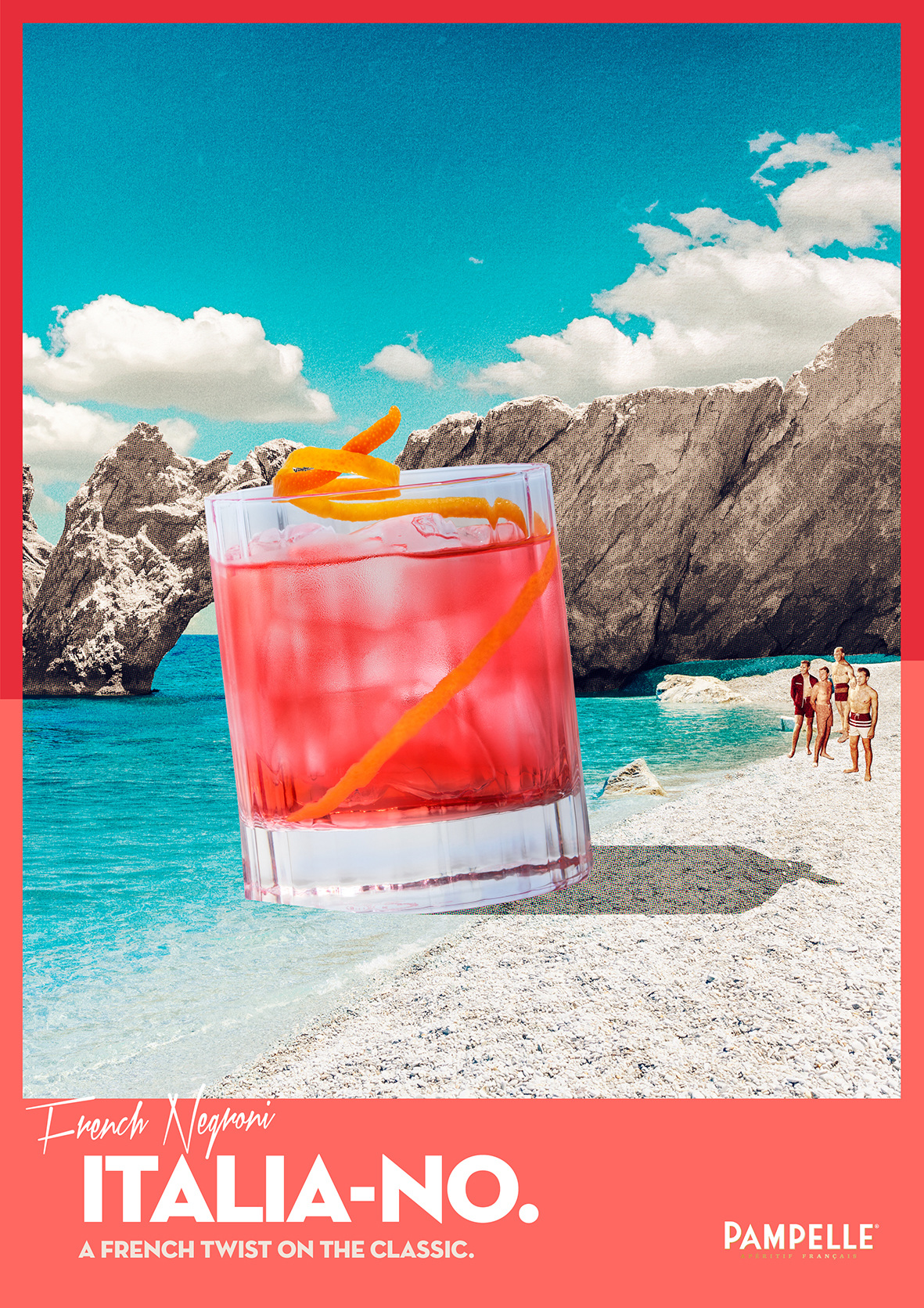 Collage work of cocktail on the beach in the south of france by Electric art for Pampelle